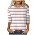 thumbnail image 1 of WEIYLL Womens T Shirts Mid Length 3/4 Sleeve Striped Crew Neck Tunic Beige Tees Sizes L, 1 of 6