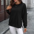thumbnail image 5 of WTOBBY Women's Button Hem Slit Hoodie, Solid Color Casual Pullover, Long Sleeve Round Neck Top with Side Vent Design and Modern Street Style,Black 2XL, 5 of 8