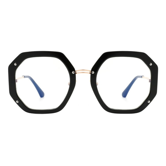 Women's Clear Lens Glasses Oversized Octagon Shape UV Blue Light Filter Black