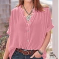 thumbnail image 3 of Casual Velour Short Sleeve Tops for Women Button Down V Neck Velvet Shirts for 2024 Spring Fashion Loose Tunic Top, 3 of 6