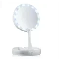 Foldable Led Makeup Mirror with Light 10X Magnifying Dual Purpose Double-Sided Mirror USB Charging Or Battery Table Mirrors (WHITE)