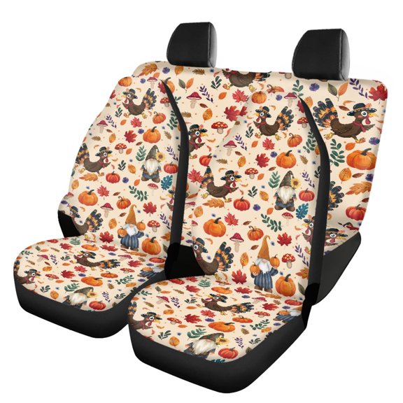 Pzuqiu Car Seat Covers Full Set Easy to Install Breathable Front and Rear Seat Cover Set Polyester Durable Interior, Fit for Truck Cars Trucks, Pumpkin