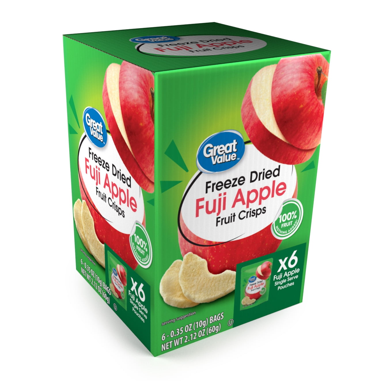 Great Value Freeze Dried Apple Crisps, Multi Pack, 6 Count, 0.35 oz
