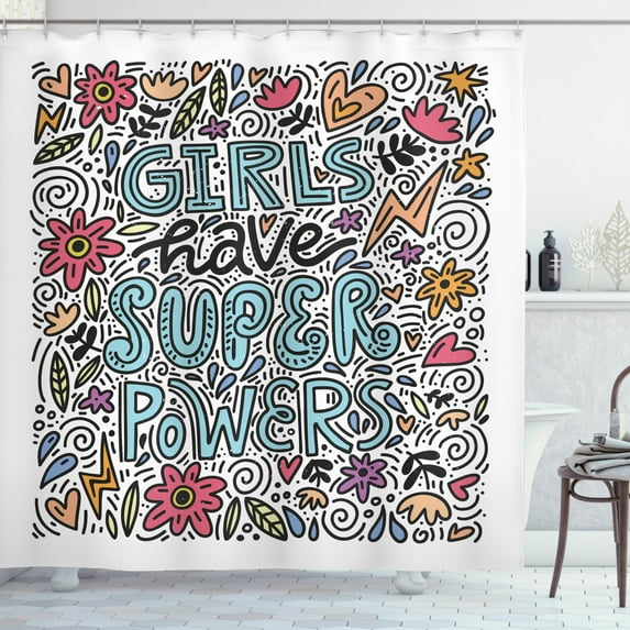 Ambesonne Saying Shower Curtain, Girls Have Super Powers Art, 69"Wx75"L, Multicolor