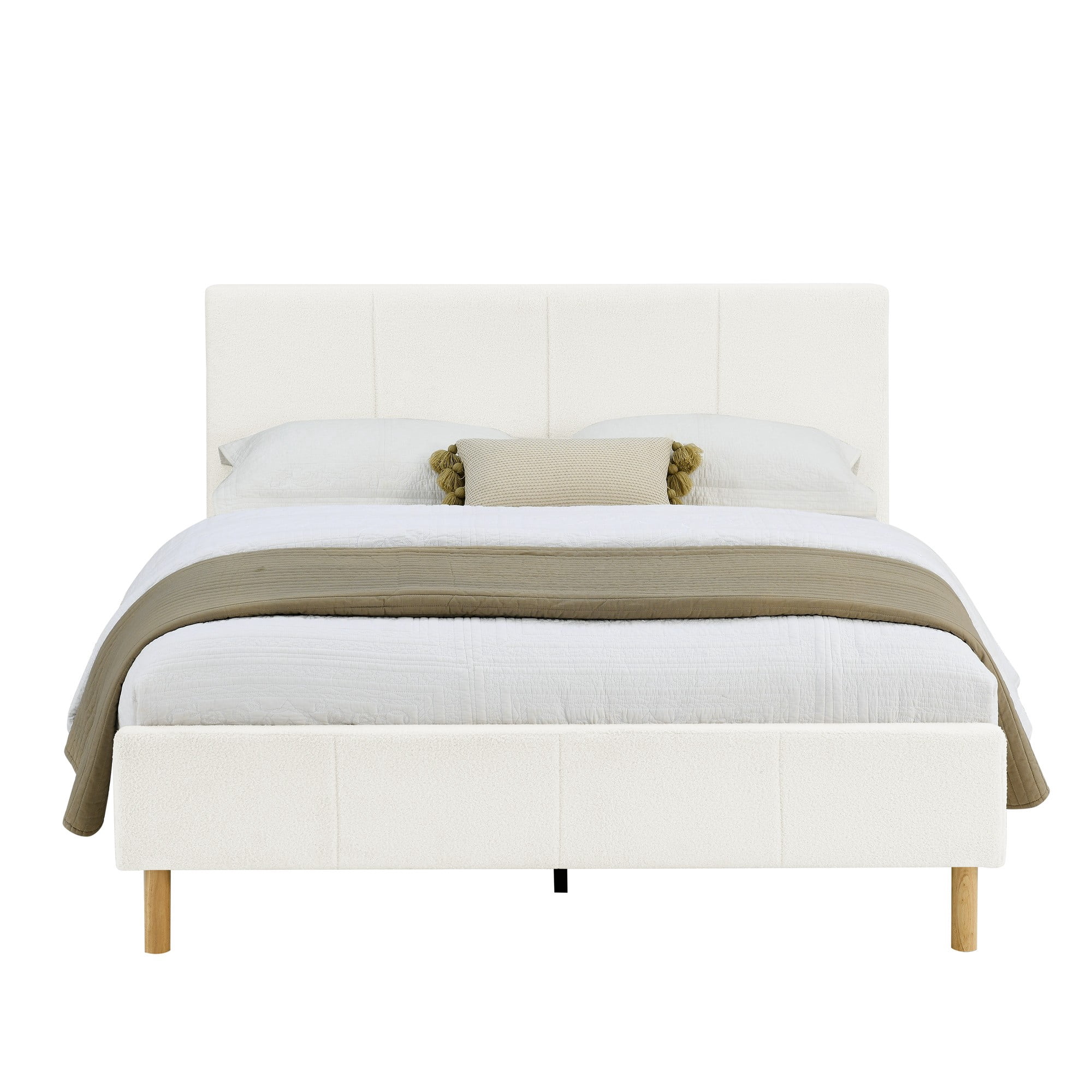 Gewnee King Size Platform Bed Frame with Upholstered Teddy Velvet Headboard - Wood Slat Support, Sturdy Construction.No Box Spring Required