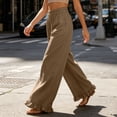 thumbnail image 5 of Womens Cotton Palazzo Pants Wide Leg Elastic High Waist RuffleCasual Summer Beach Vacation Trousers with Pockets, 5 of 6