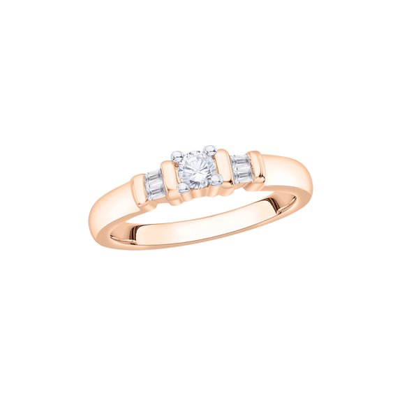 KATARINA Round and Baguette Cut Diamond Anniversary Ring in 14K Rose Gold (1/4 cttw, I-J, I1-I2) (Size-8)