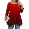 thumbnail image 2 of Xdegoge 3/4 Sleeve Shirts for Women Plus Size Tunic Tops Pleated Crewneck Dressy Casual Blouses Gradient Stretch Soft Comft Loose Fit Tshirt Fall Fashion Clothes Streetwear, 2 of 7