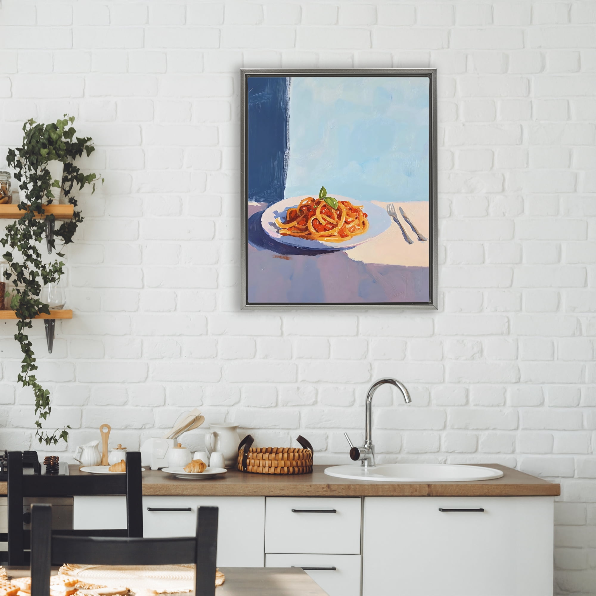 Stupell Industries Italian Spaghetti on Plate Gray Framed Floater Canvas Wall Art, design by The Prints Vibe