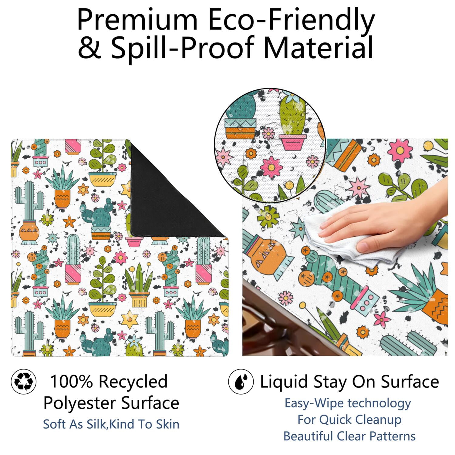Square Plants Inspired Game Mat 31.5 Inches Crafted from High Quality Rubber Featuring Anti-Slip Backing Grip and Noise Reduction for Tiles Cards Games