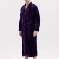thumbnail image 4 of Previn Men's Flannel Robe Long Sleeve Winter Thick Long BathrobeZip Up House Coat Fuzzy Zipper V Neck Fleece Sleepwear Purple Small-Medium, 4 of 4