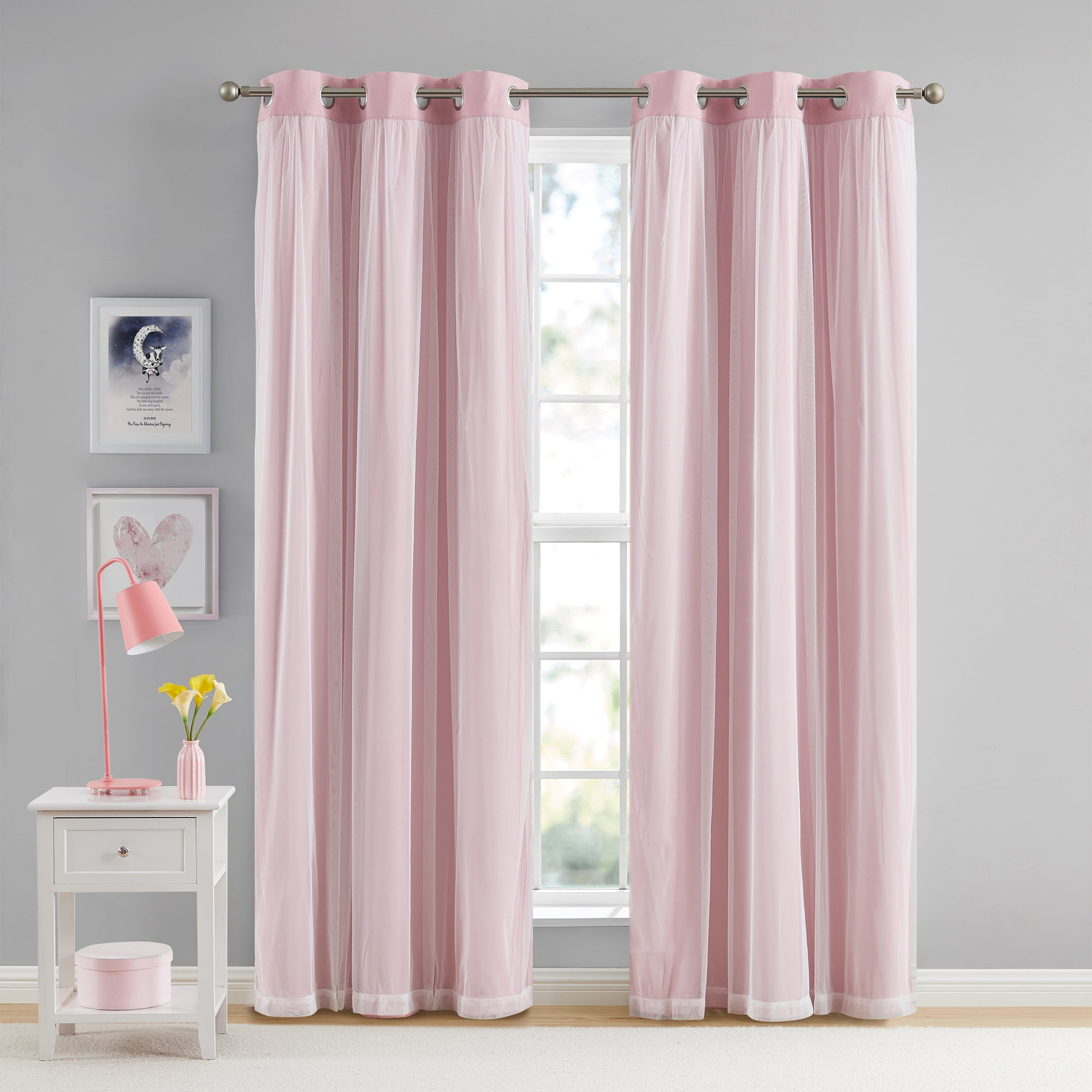 Your Zone Blackout Curtain Panel with Sheer Overlay, 1 Panel, Pink, 37" W x 95" L