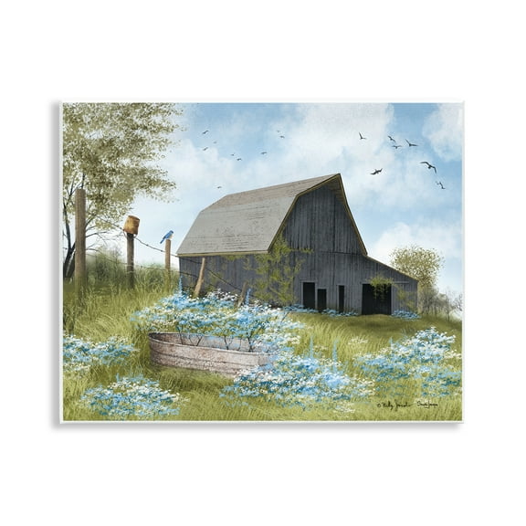 Stupell Industries Blue Floral Country Garden Landscape & Nature Painting Unframed Art Print Wall Art, 14 x 11