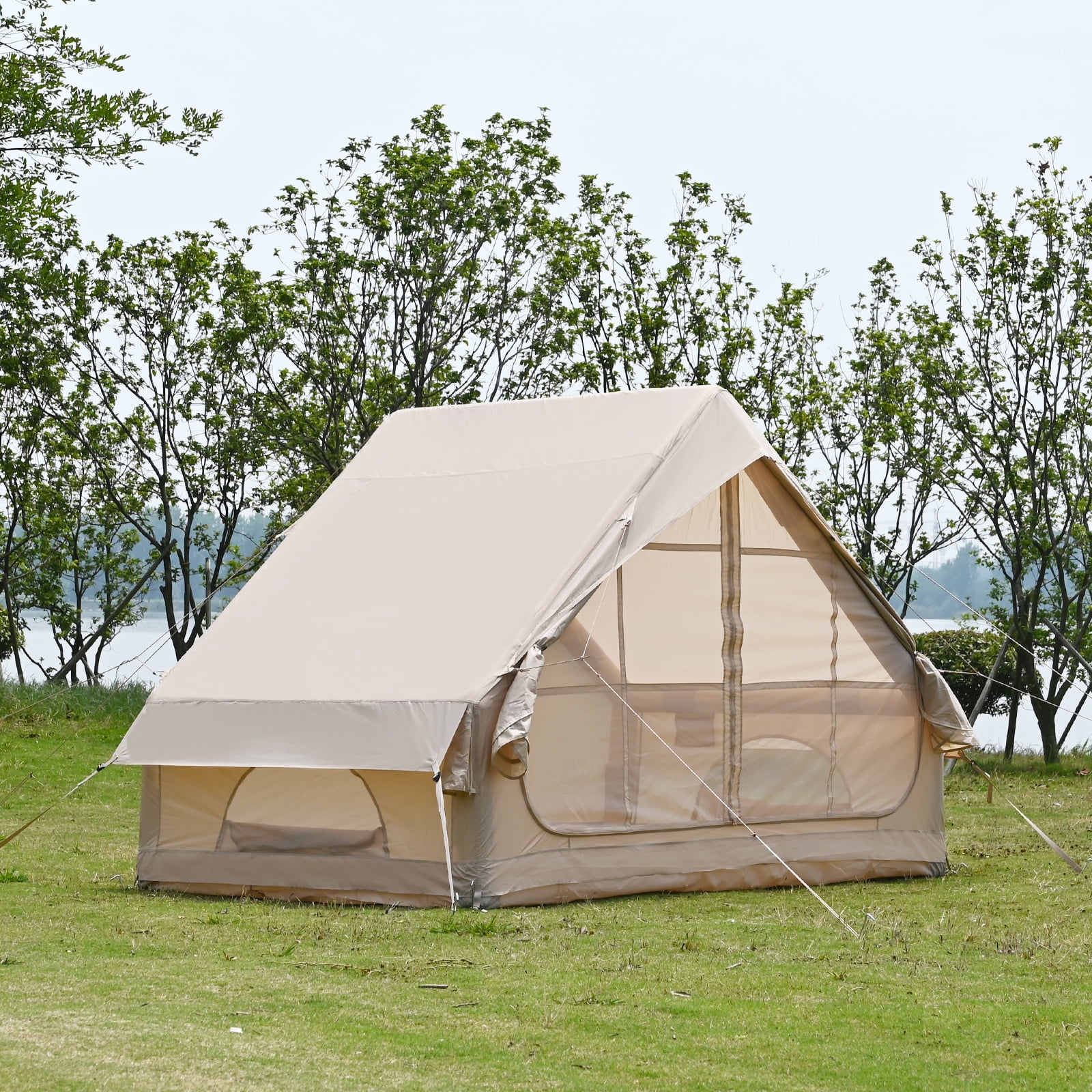 Waldmate Inflatable Tent for Camping 3-4 Person, Glamping Tent with Hand Pump, Oxford Waterproof Cabin Tent with Mesh Windows & Door