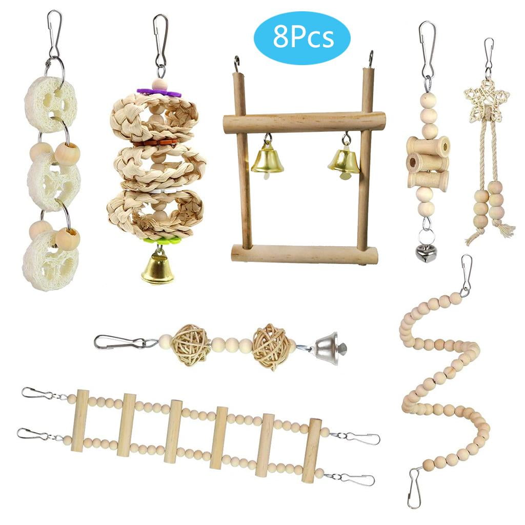 Gieenan 8Pcs/Set Bird Parrot Toys Wooden Hanging Swing Hammock Climbing Ladders Parakeet Cockatiels Perches Pet Supply
