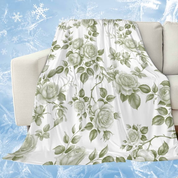 Sage Green Flower Cooling Blanket, Lightweight Breathable Summer Throw Blanket with Double Sided Cold Effect,Vintage Country Rose Leaf Floral Picnic Beach Blankets Bed Sheet for Hot Sleepers 60"x80"