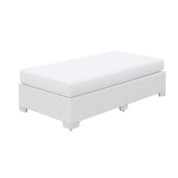 Benjara Wicker Aluminum Framed Bench with Fabric Cushion Seat, White