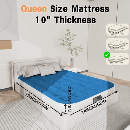 Queen-size inflatable mattress with built-in pump for fast inflation. Supportive anti-deform portable and foldable for camping.