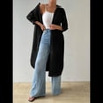 thumbnail image 4 of Camisas Casuales de Media con Botones para Mujer, Blusas Largas con Solapa , Tops Negro XL, 4 of 9