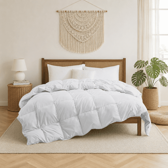Unikome Goose Feather Fiber Lightweight Comforter, Duvet Insert with RDS Natural Fill, OEKO-TEX Certified, Box Stitch, 4 Corner Loops, Full/Queen 88 x 88 in, White