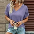 thumbnail image 2 of frariair Women's Knot Front V-Neck Tee With Breathable Acrylic Blend Purple, 2 of 7