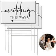 Wedding Direction Arrow Signs, 3Pcs Plastic This Way Signs with Stakes, Double-Sided Printed Directional Road Sign, Wedding Yard Decoration Supply for Ceremony Reception