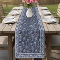thumbnail image 4 of Navy Blue Floral Boho Table Runner - 108 Inch Long Ethnic Tribe Abstract Art Flower Cotton and Linen Blended Dress Scarves Farmhouse Table Runner for Kitchen Dining, Coffee Table, 13" x 108", 4 of 8