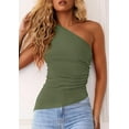 thumbnail image 6 of PRETTYGARDEN Women's One Shoulder Sleeveless Ruched Knit Asymmetrical Tank Top, 6 of 8