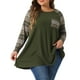 thumbnail image 1 of Túnicas de talla grande para mujeres, camisetas de pulóver de punto de bloque de color de manga larga Raglán con bolsillos 2X Verde militar, 1 of 6