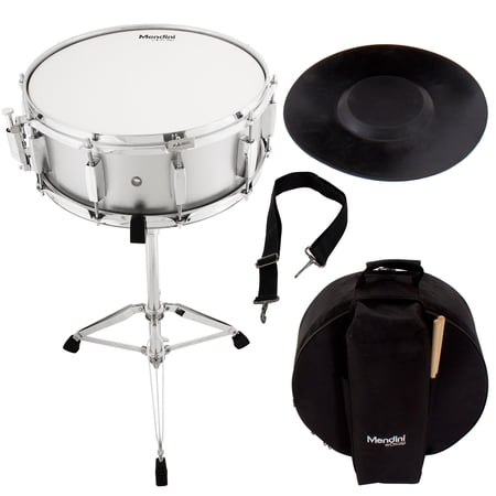 Mendini by Cecilio Student Snare Drum Set with Gig Bag, Sticks, Stand and Practice Pad Kit, Silver