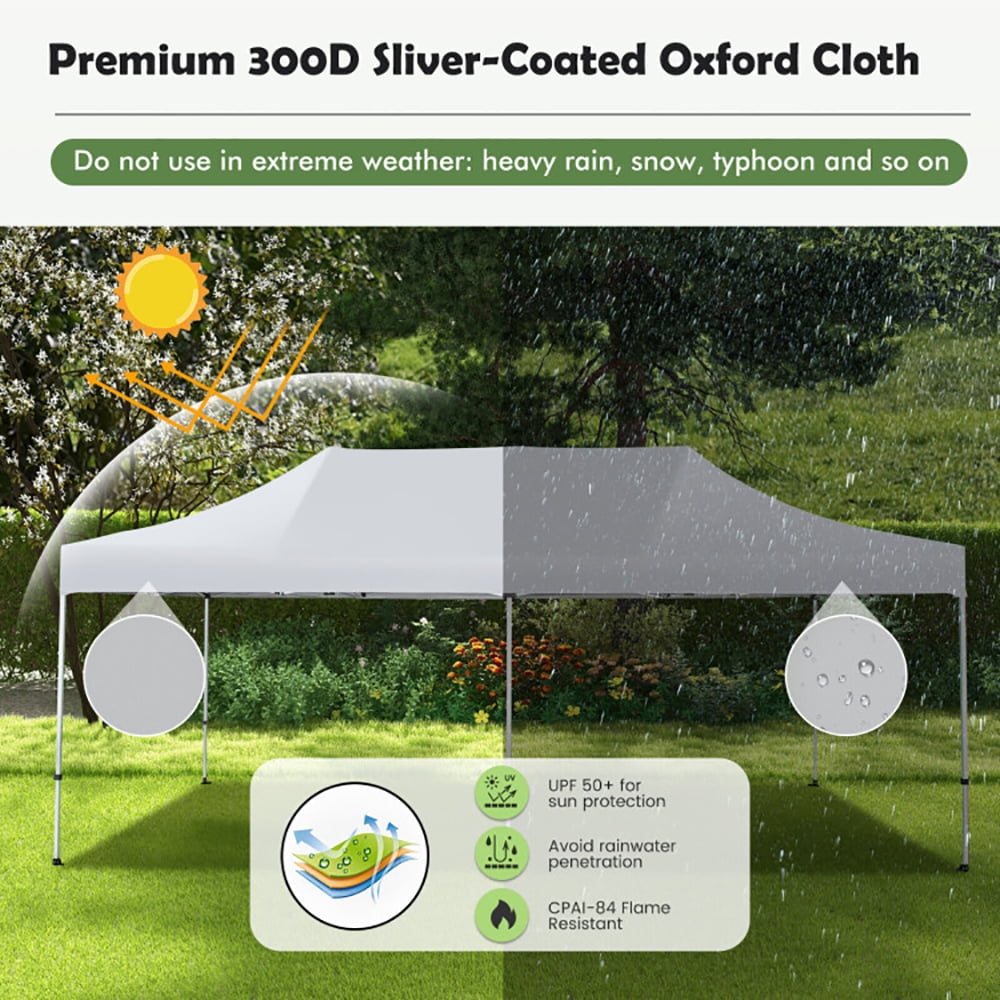 Aimee Lii 10 x 20 Feet Outdoor Pop-Up Patio Folding Canopy Tent, Backyard Canopy Gazebo for Party Camping BBQ Events, White