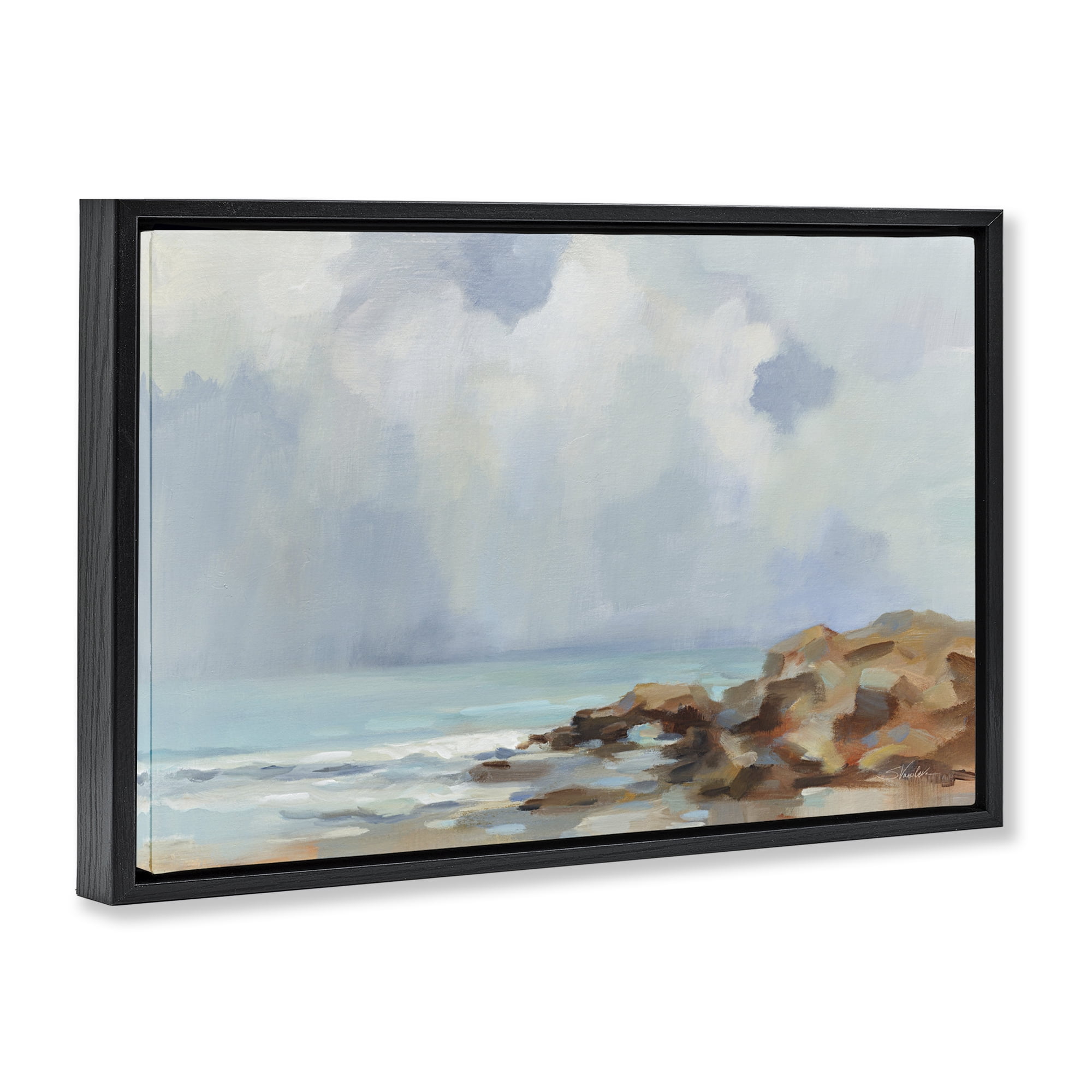 Stupell Industries Morning at Stone Beach Landscape & Nature Painting Black Floater Framed Canvas Art Print Wall Art, 25 x 17