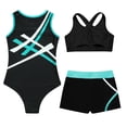 thumbnail image 4 of TiaoBug 3 Pcs Gymnastics Dance Outfits for Girls Training Workout Sleeveless Leotard Bras with Shorts Set Blue Green 12, 4 of 5