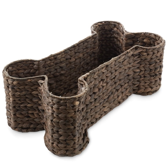 Casafield Dog Bone Shaped Storage Basket - Espresso, Large Water Hyacinth Pet Toy Bin Organizer