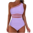 thumbnail image 2 of HOMBOM Swimsuits for Women High Cut Swimwear Purple One Piece Mesh One Shoulder Slimming Tummy Control Ladies Bathing Suit, 2 of 9
