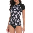 thumbnail image 5 of LRD Women's Short Sleeve Rash Guard Shirts UPF 50 Swim Shirt Black Aloha XXL, 5 of 6