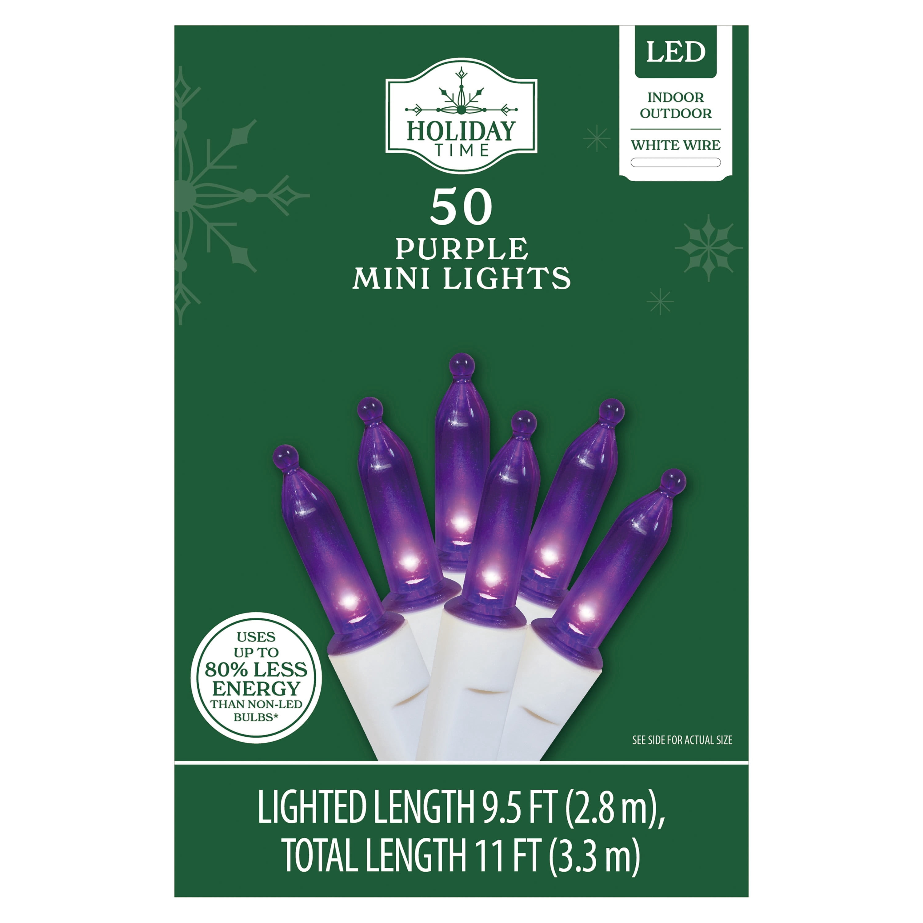 Indoor/Outdoor 50-Count LED Mini Christmas String Lights, Purple, White Wire, 9.5', by Holiday Time