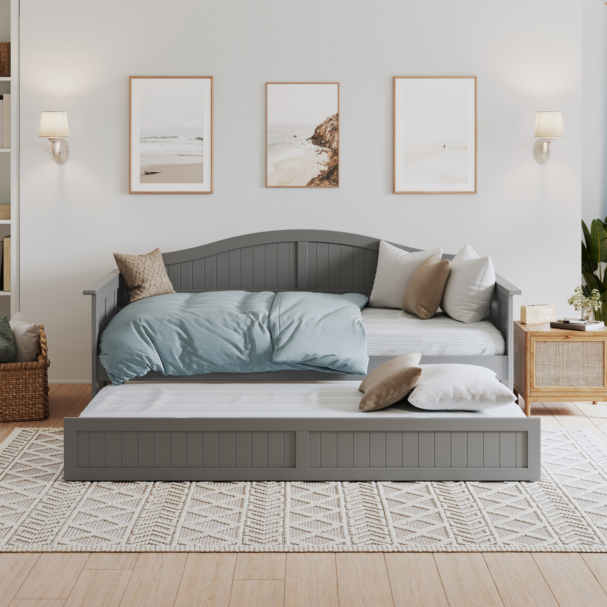 AFI Nantucket Wood Twin Size Daybed Frame with Twin Trundle, Grey