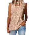 thumbnail image 4 of MaFYtyTPR Women Sequin Sleeveless Tops Fashionable Women's Solid Color Casual Paillette Round Neck Sleeveless Tank Top A-Rose Gold S, 4 of 5