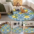 thumbnail image 5 of Lemon with Round Rugs for Living Room 6ft Leaves Floral Pattern Blue Non Slip Circle Rug Washable Low-Profile Indoor Carpet for Bedroom, Dining Room, Bathroom, 5 of 9