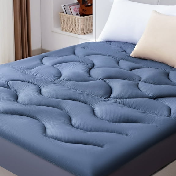 BDEUS Twin Mattress Topper, Cooling Mattress Pad Cover, Quilted Fitted Mattress Protector with 8-21" Deep Pocket, Soft 3D Spiral Fiber Padding for Back Pain, Soft Comfortable Breathable, Dark Blue