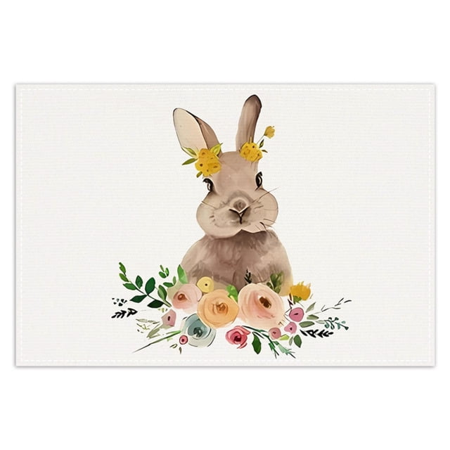 Hearth & Gear Napperons Lapin de Pâques Décoration de Table de Fête Tapis d'Isolation Napperons d'Automne pour Table Ronde Ensemble de 4 Serviettes Ensemble de Table Transparent Ensemble de Tapis d'Assiette Ensemble de Tapis d'Assiette Tissé