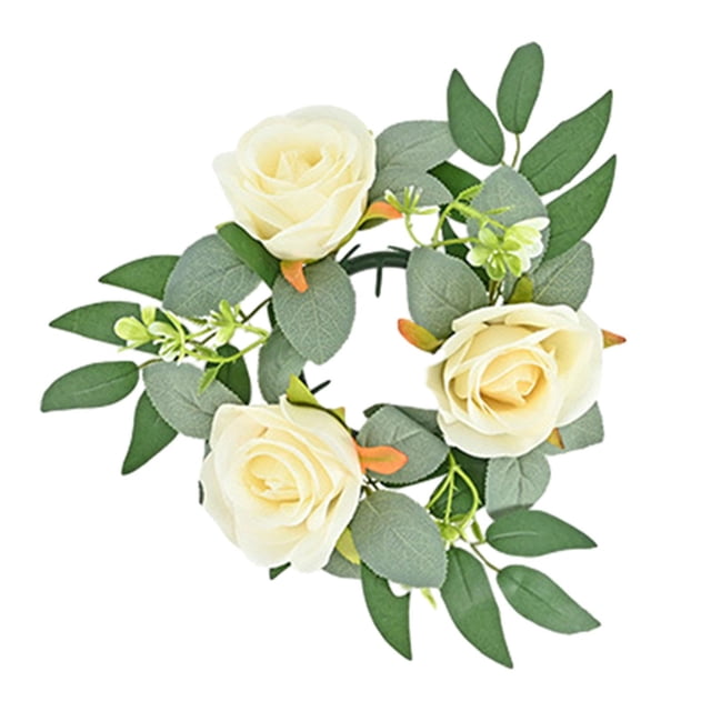 Corona de anillo de vela, corona de vegetación, granja, pilar, portavelas, corona boho para fiesta, centros de mesa de boda, decoraciones del hogar Amarillo claro