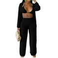 thumbnail image 4 of VISgogo Conjunto de Ropa de 3 Piezas para Mujer, Blusa de Color Sólido de Manga Larga con Cuello de Solapa + Sujetador + Pantalones de Pierna Ancha VISgogo moda, 4 of 9