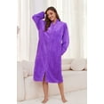 thumbnail image 2 of Heartnice Women Plush Zipper Robe, Long Fleece House Coat Nightgown with Pockets Solid Bathrobe （Violet, 2XL/3XL）, 2 of 5