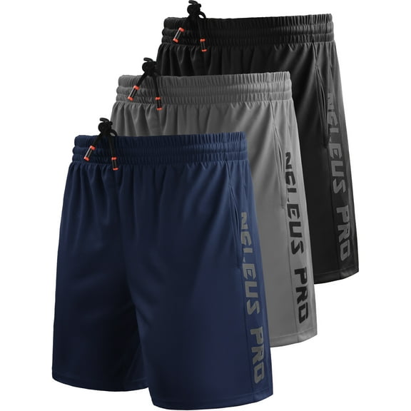 NELEUS Mens 7" Workout Running Shorts Athletic Shorts Lightweight with Pockets,Black Gray Navy Blue,US Size L