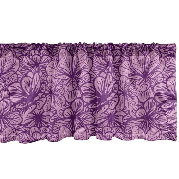 Floral Window Valance Pack of 2, Monochrome Intricate Colorful Vibrant Colors Petal Rhythmic Illustration, Rod Pocket Curtain Valances for Kitchen Bedroom, 54" X 18", Pale Pink Purple, by Ambesonne