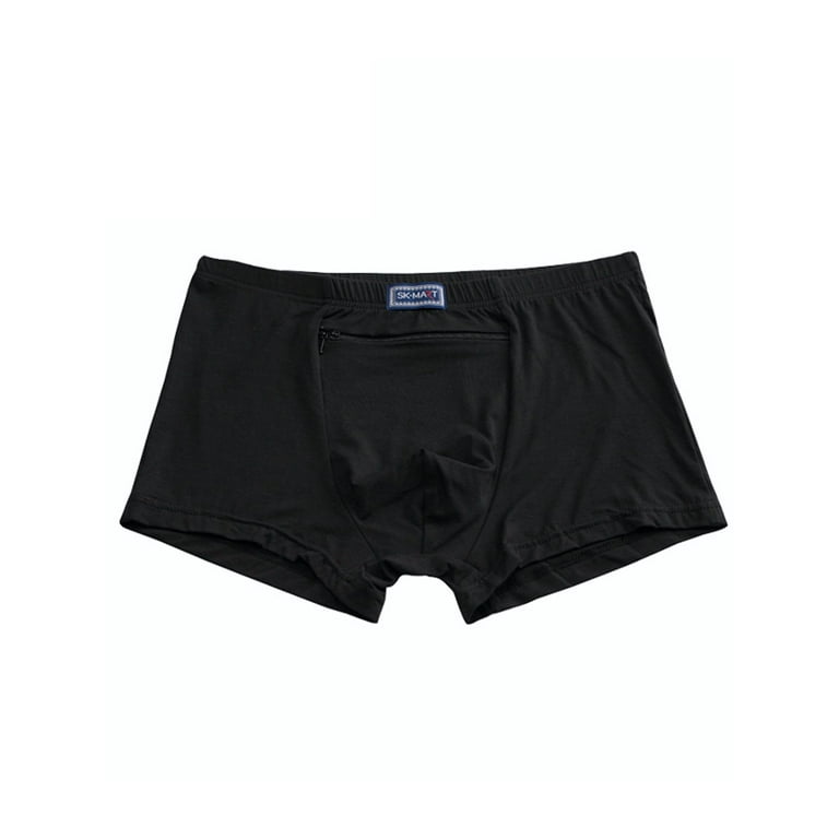 Frontwalk Mens Pocket Underwear with Secret Front Stash Pocket Comfy Solid  Boxer Briefs 3 Packs 