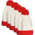 thumbnail image 2 of SSLR Adult Beanie Hat Christmas Beanie Hat Red White Knitted Pompom Cuff, 2 of 6