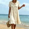 thumbnail image 2 of Horkkom T Shirt Dress Women Summer Solid Color Short Sleeve Dress Vacation Loose Mini Dresses, S-3XL, 2 of 8
